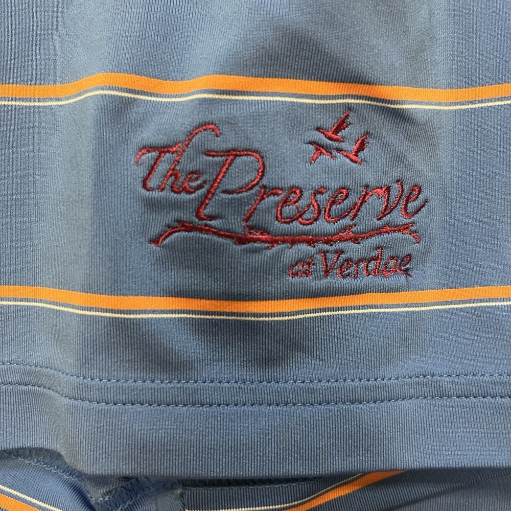 Under Armour Polo Shirt Mens XL Blue Orange Striped HeatGear The Preserve Golf - Picture 3 of 7